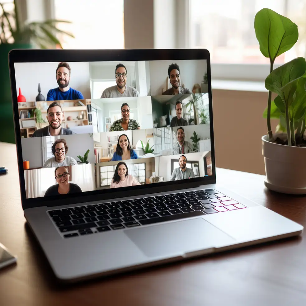 meeting with team on video