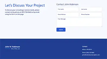 Contact form and vitals on doctor WordPress site