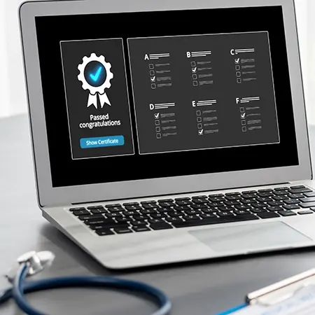 Laptop on a desk in a hospital