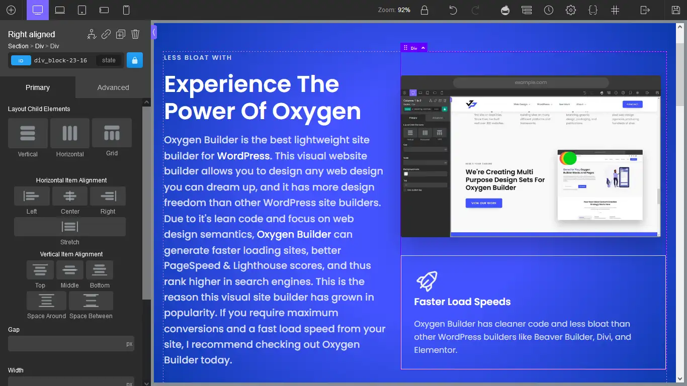 Oxygen builder and editor for WordPress sites