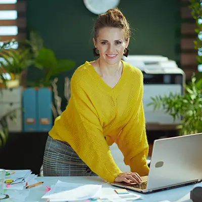 Law firm secretary excited with marketing online