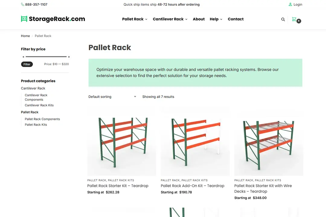 Warehouse storage parts store