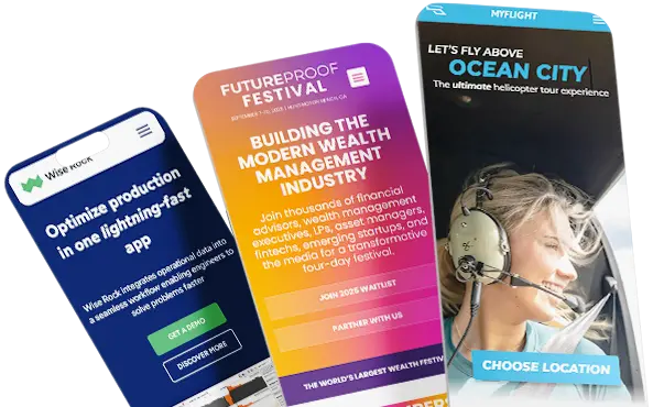 mobile web design on 3 phones